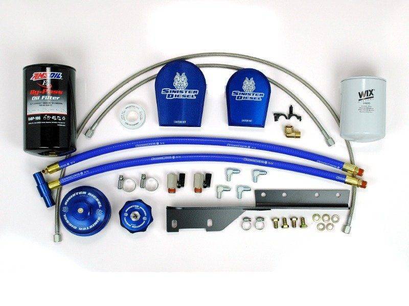 Ford F-350 Oil Filter and Coolant Filtration System - Sinister Diesel - 2-Micron Filtration - Blue Anodized - `03-`07 Ford F-350 Oil Filter and Coolant Filtration System - Sinister Diesel - 2-Micron Filtration - Blue Anodized - `03-`07